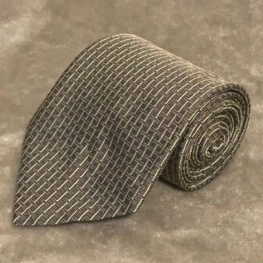 HERMÈS Men's Brown Geometric Silk Neck Tie $225